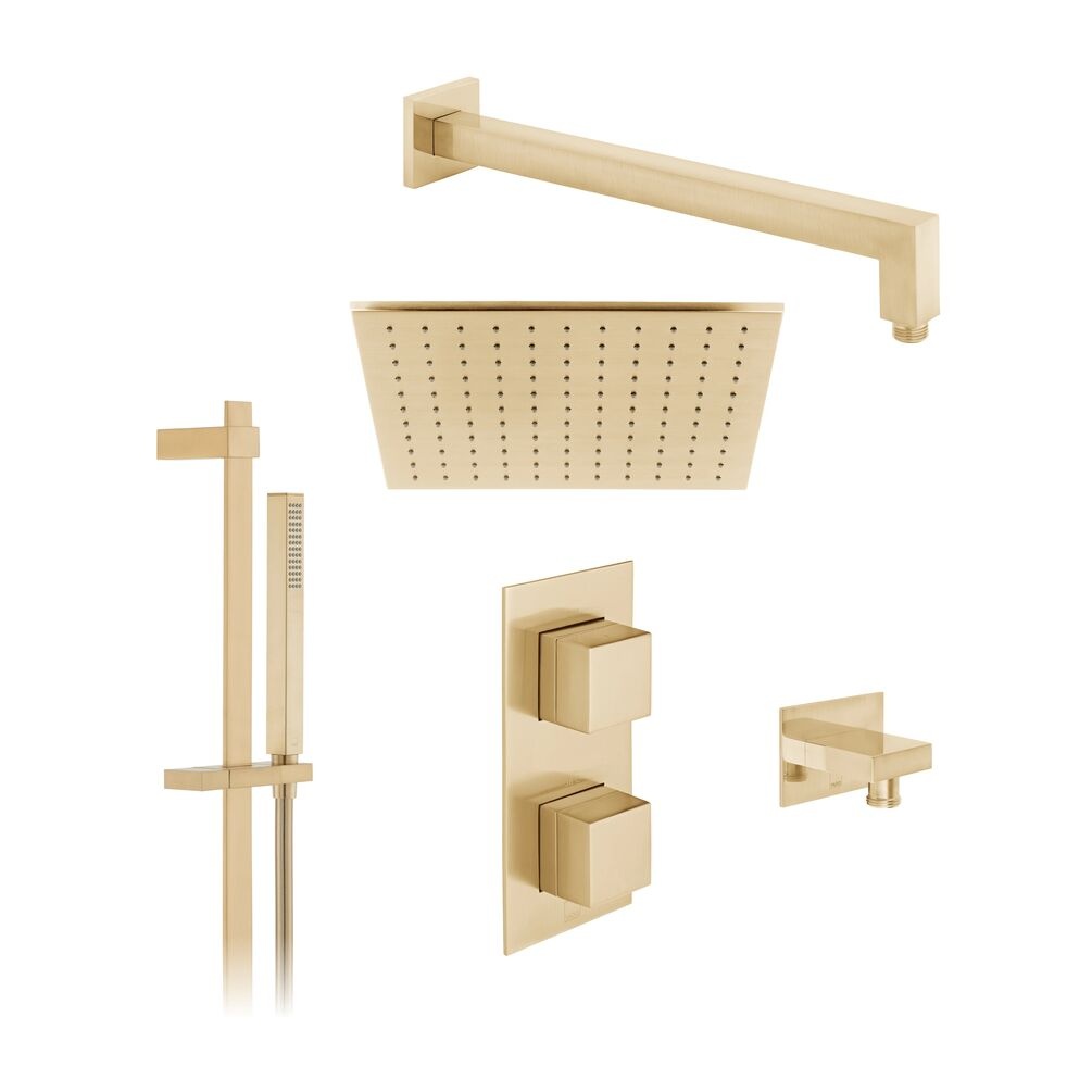 Cutout image of Vado Individual Brushed Gold Square Dual Outlet Slide Rail Shower Pack